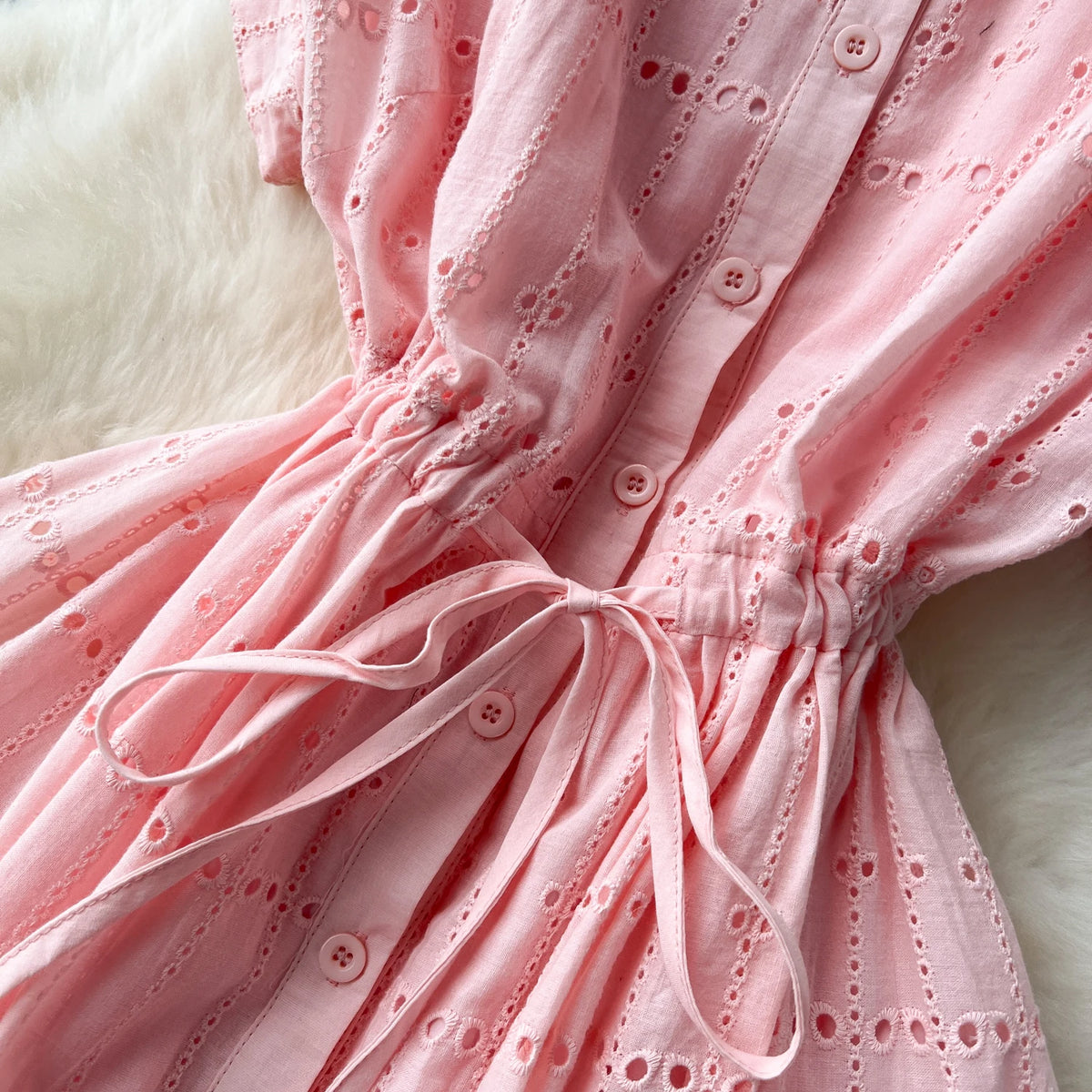 Shirred Cutout Short Sleeve Dress