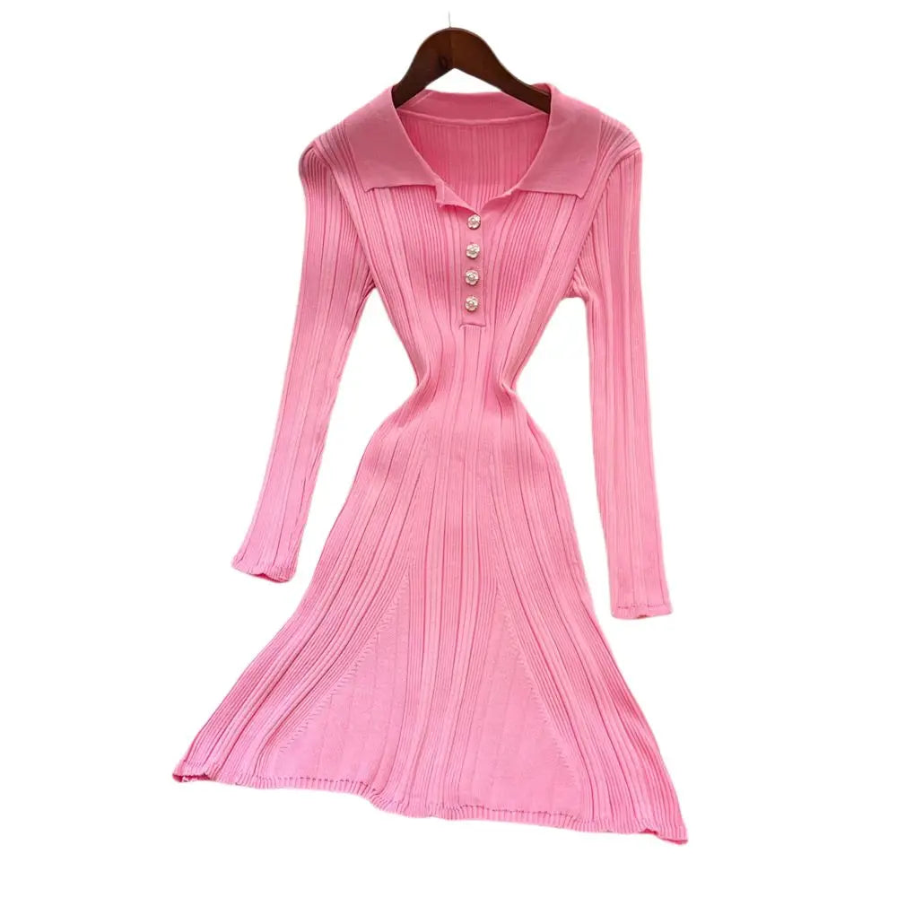 Vintage Collared Knit A-Line Mini Dress
