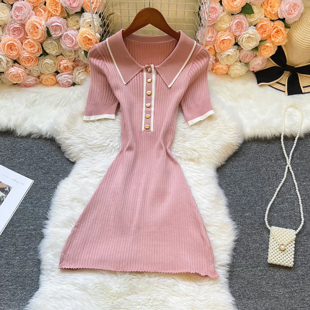Collared Rib Knit Mini Dress