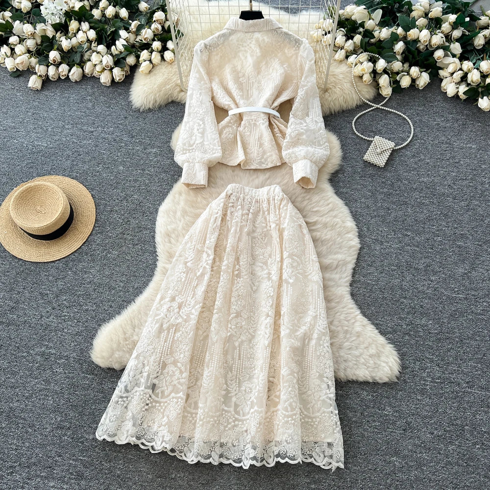 Embroidered Top and High Waist Skirt Set