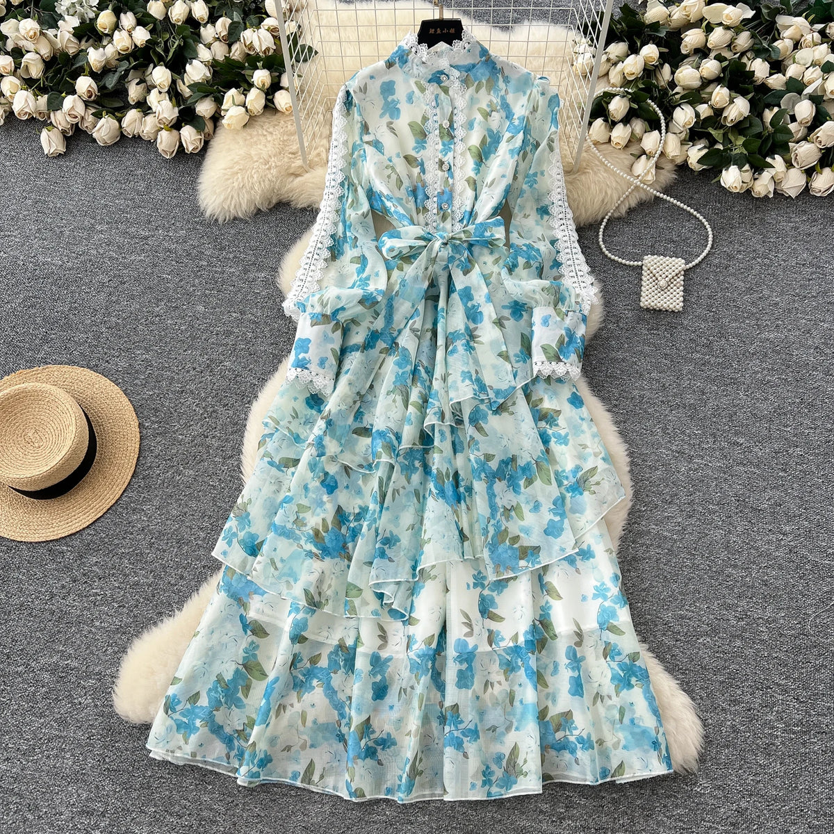 Lace Print Ruched A-Line Party Dress