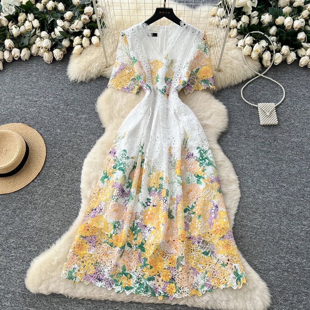 Short Sleeve V-Neck Maxi Dress