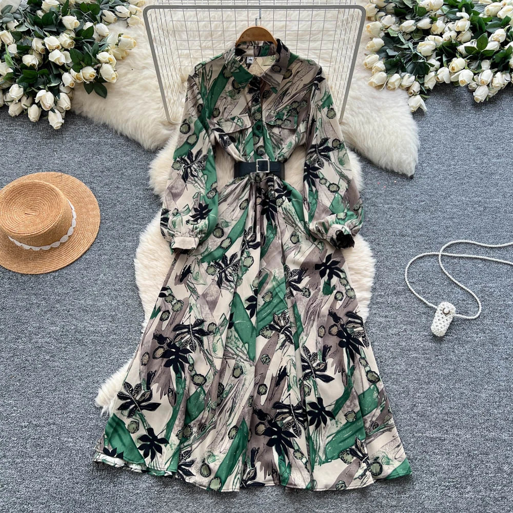 Print Sash Vintage Party Dress