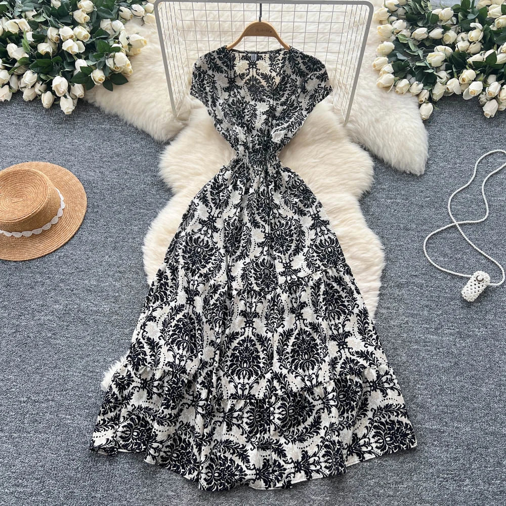 Ruffle Print Boho Maxi Dress