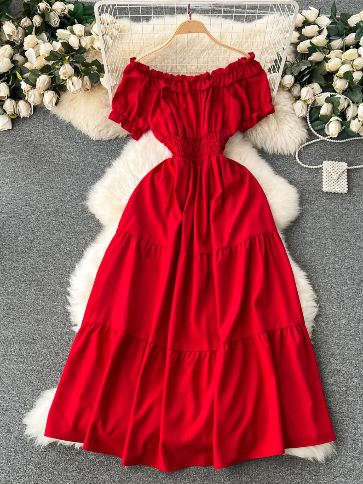 Chiffon Boat Neck Short Sleeve Dress