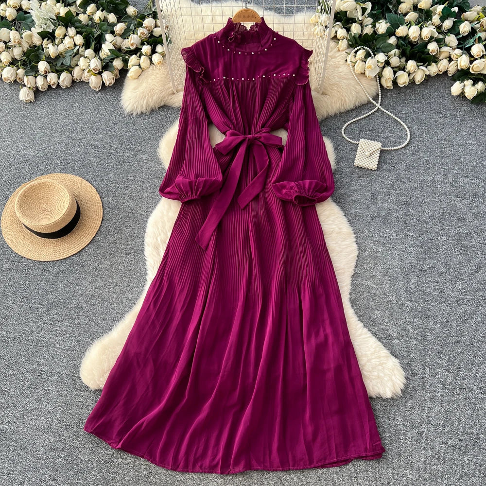 Lantern Sleeve Slim A-Line Dress