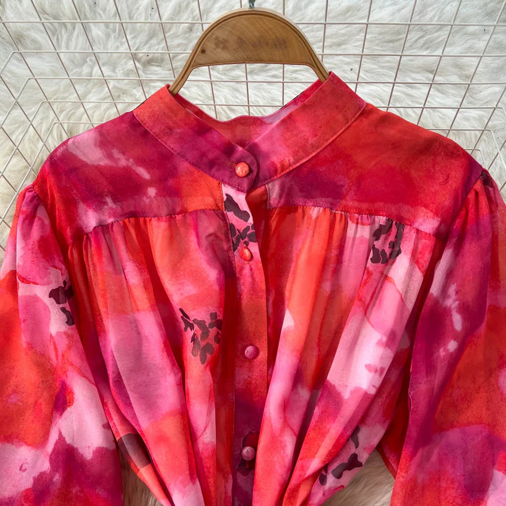 Short Sleeve Button Front A-Line Dress