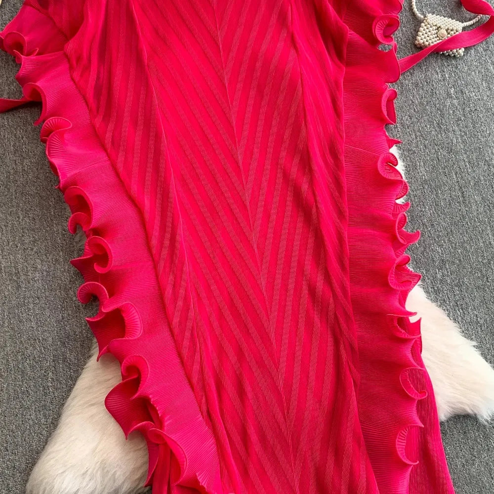 Lettuce Trim V-Neck Slim Maxi Dress