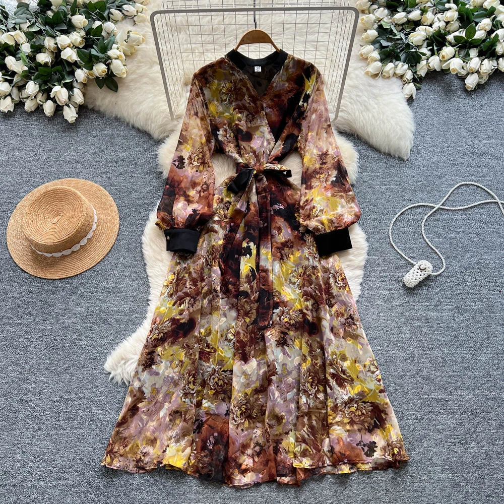 Lace Print Long Sleeve Dress