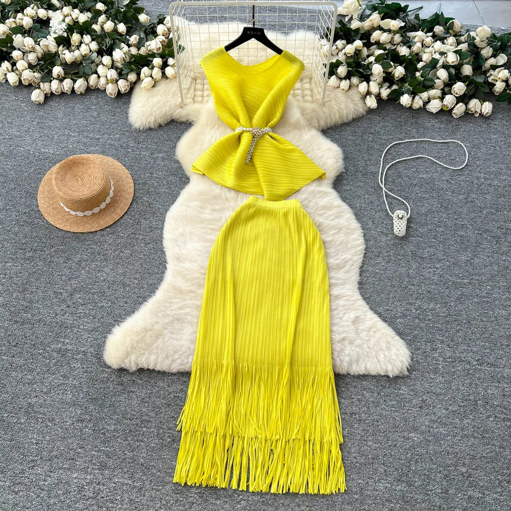 Tassel Chain Asymmetric Boho Two-Piece Set