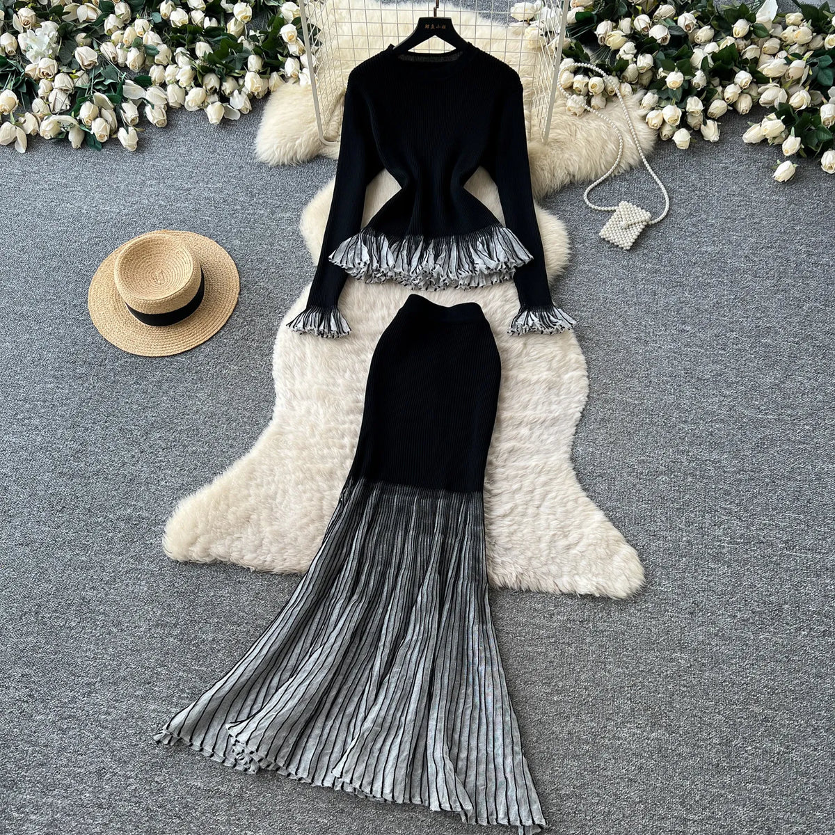 Striped Knit Top and Mermaid Skirt Set