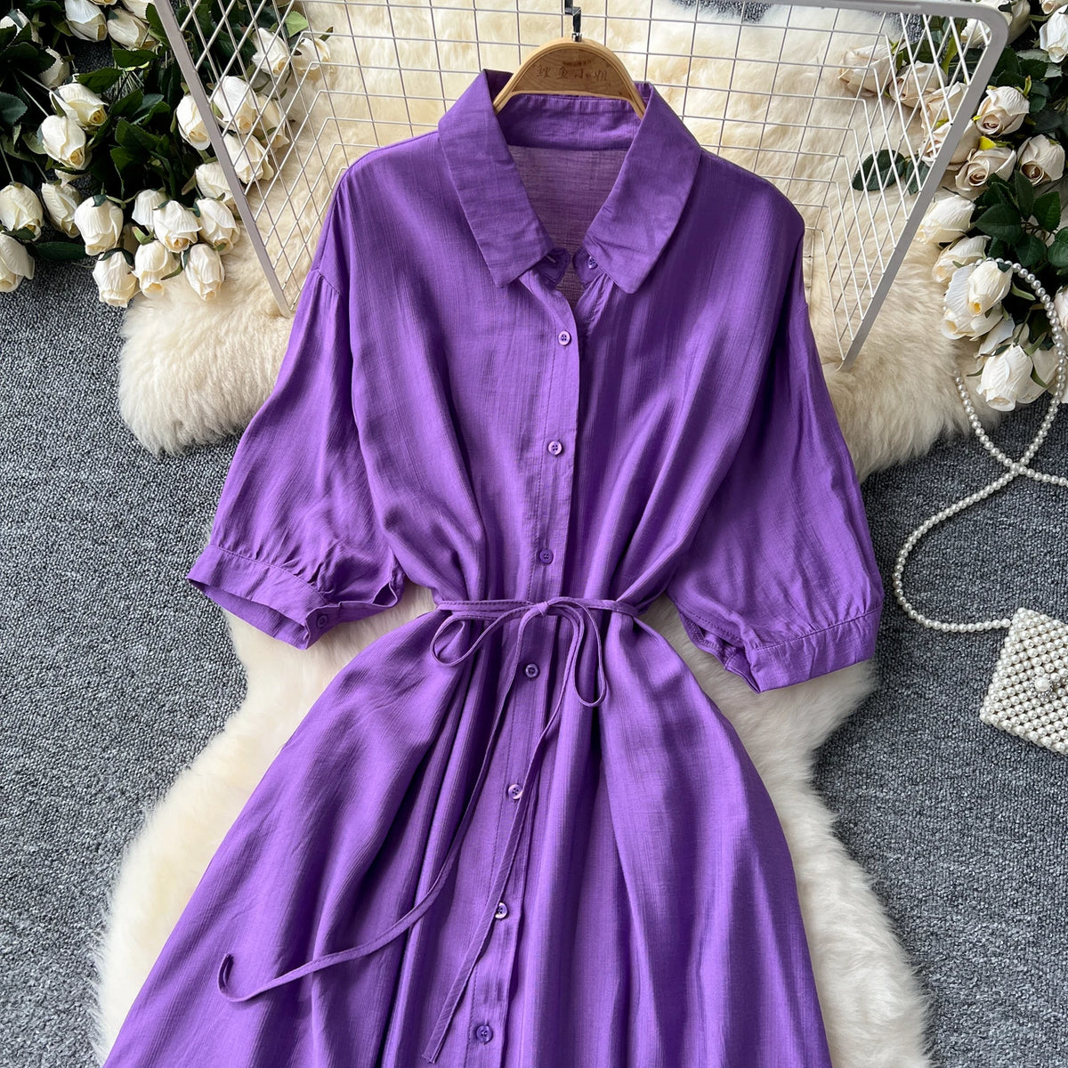 Collared Ruffle Button Front Dress