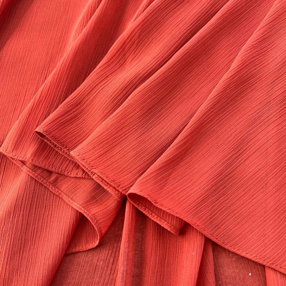 Ruched Chiffon V-Neck Boho Maxi Dress