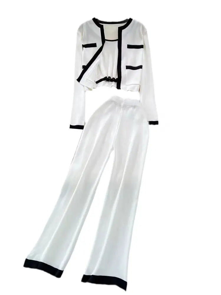 Knit Coat Vest and Wide Leg Pant Set