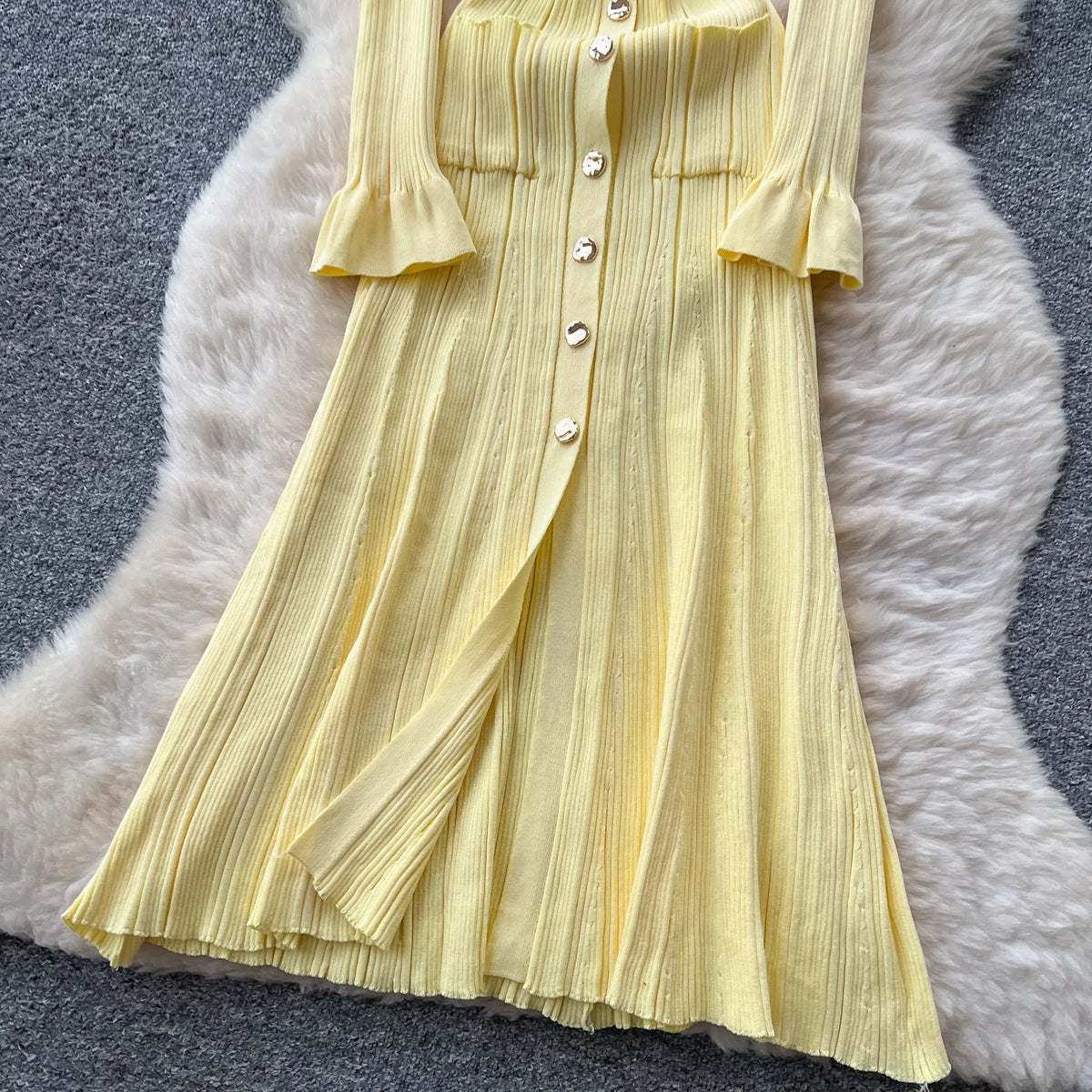 Collared Knit A-Line Maxi Shirt Dress