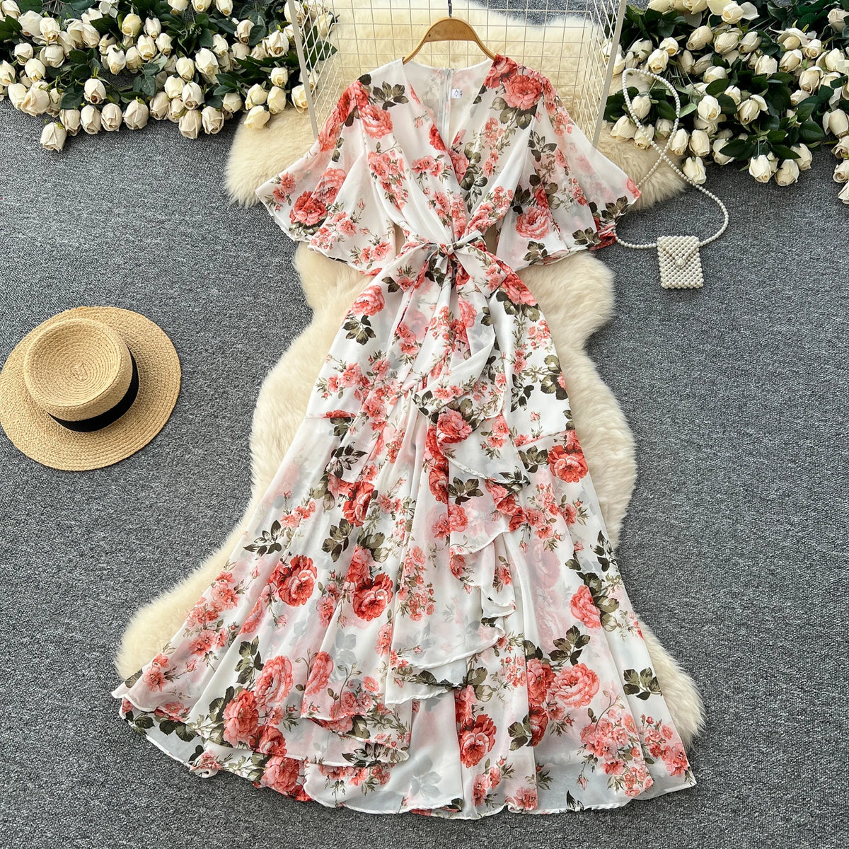 Boho Asymmetric V-Neck Maxi Dress