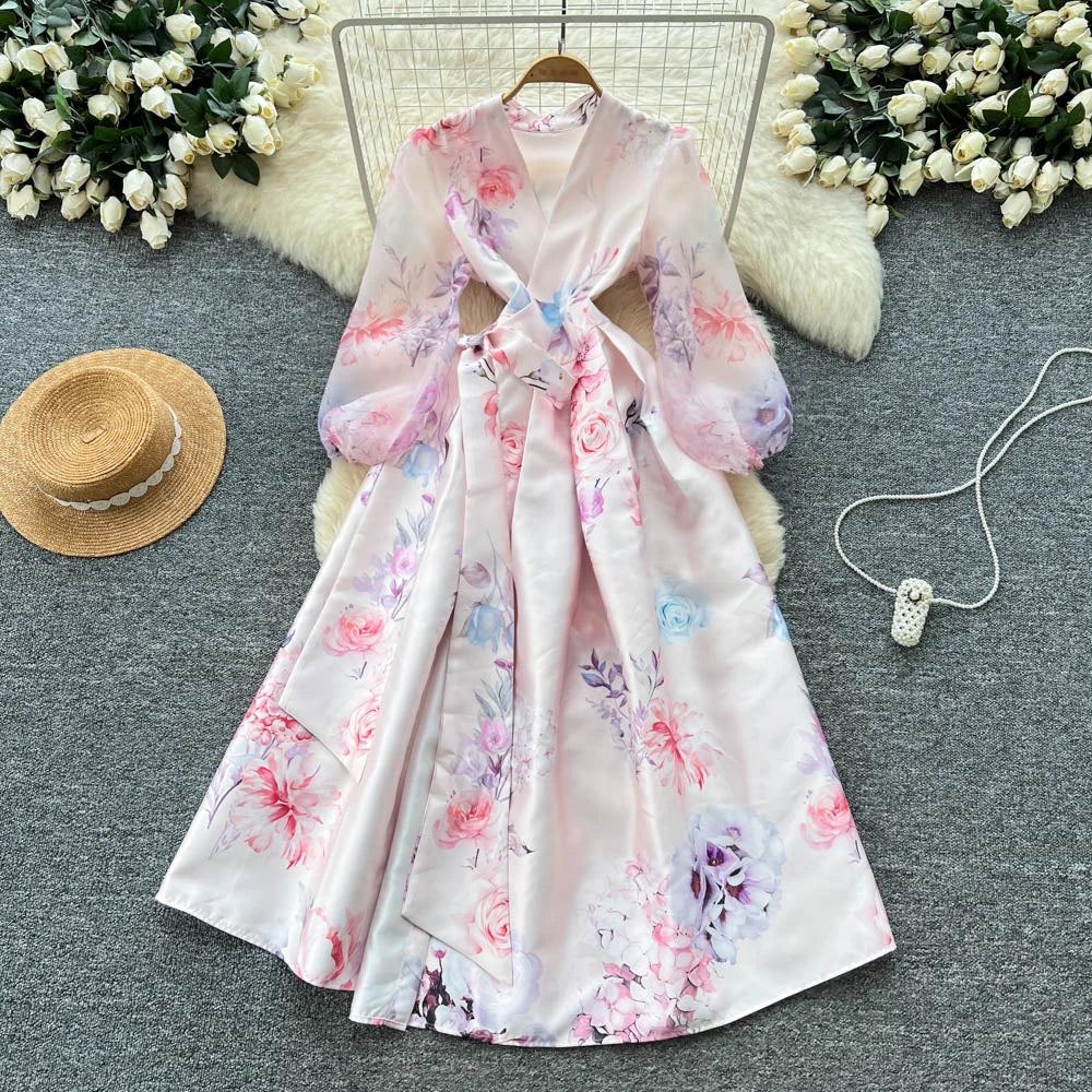 Ruched V-Neck High Waist Sundress