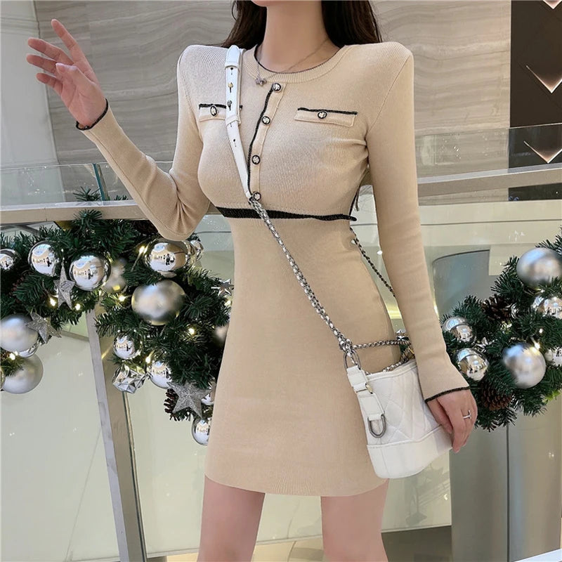 Slim Waist Knit Bodycon Sweater Dress