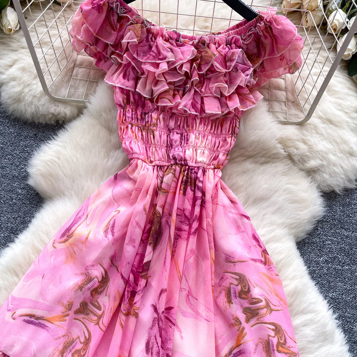 Boho Chiffon Print Off-Shoulder Maxi Dress