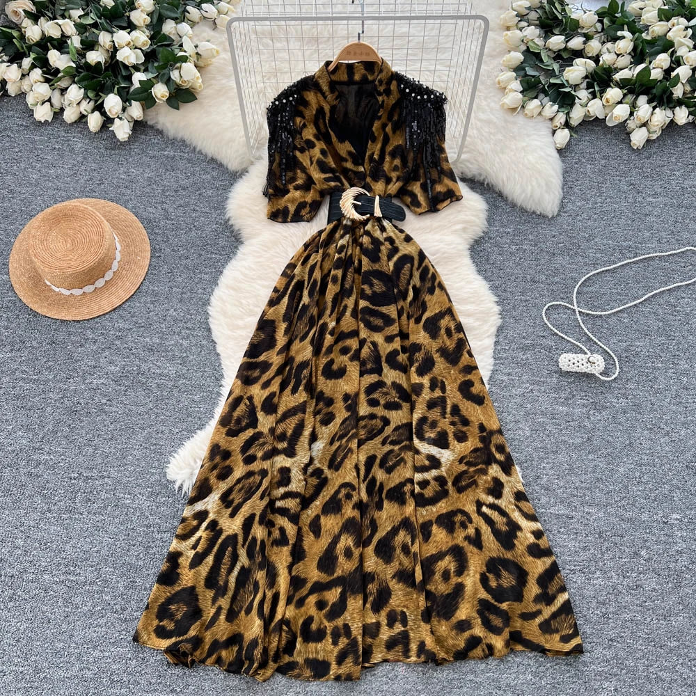 Rhinestone Tassel Ruched Long Dress