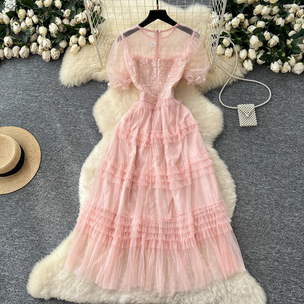 Glitter Mesh Puff Sleeve Dress