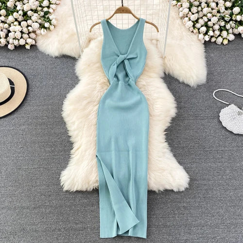 Sleeveless Cutout Split Midi Wrap Dress