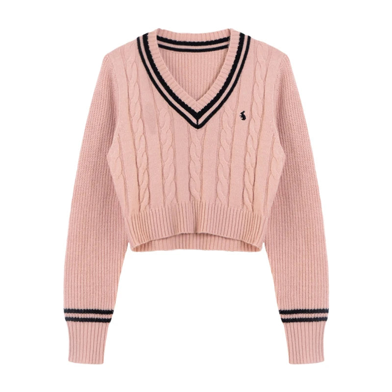 Cartoon Embroidered V-Neck Knit Sweater