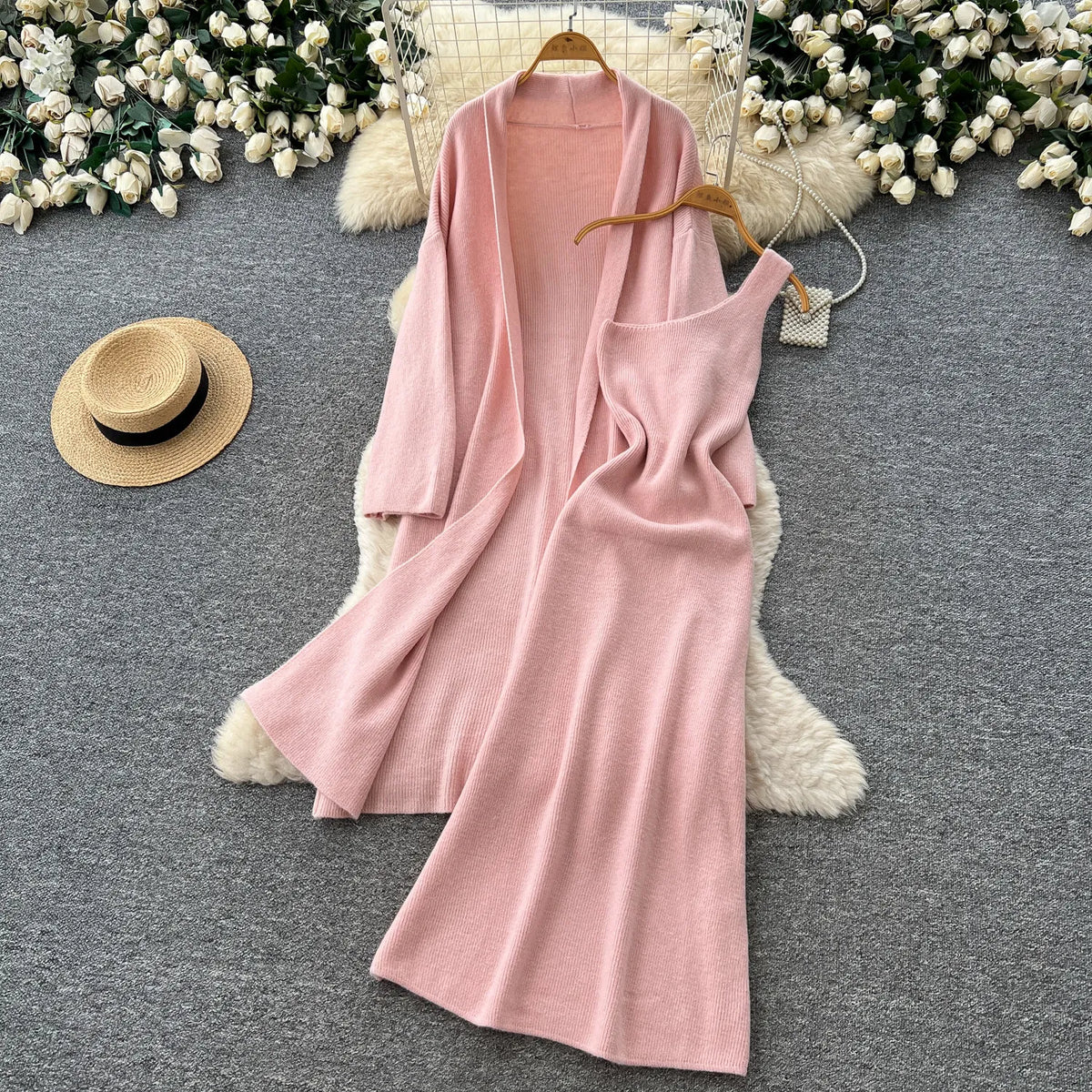 Knit Cami Dress and Cardigan Set