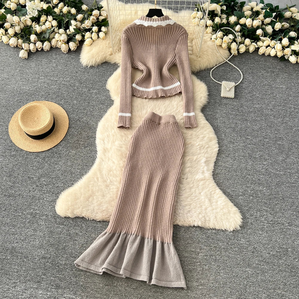 Collared Knit Dress Two-Piece Set