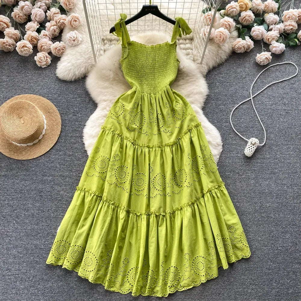 Embroidered Backless A-Line Slip Dress