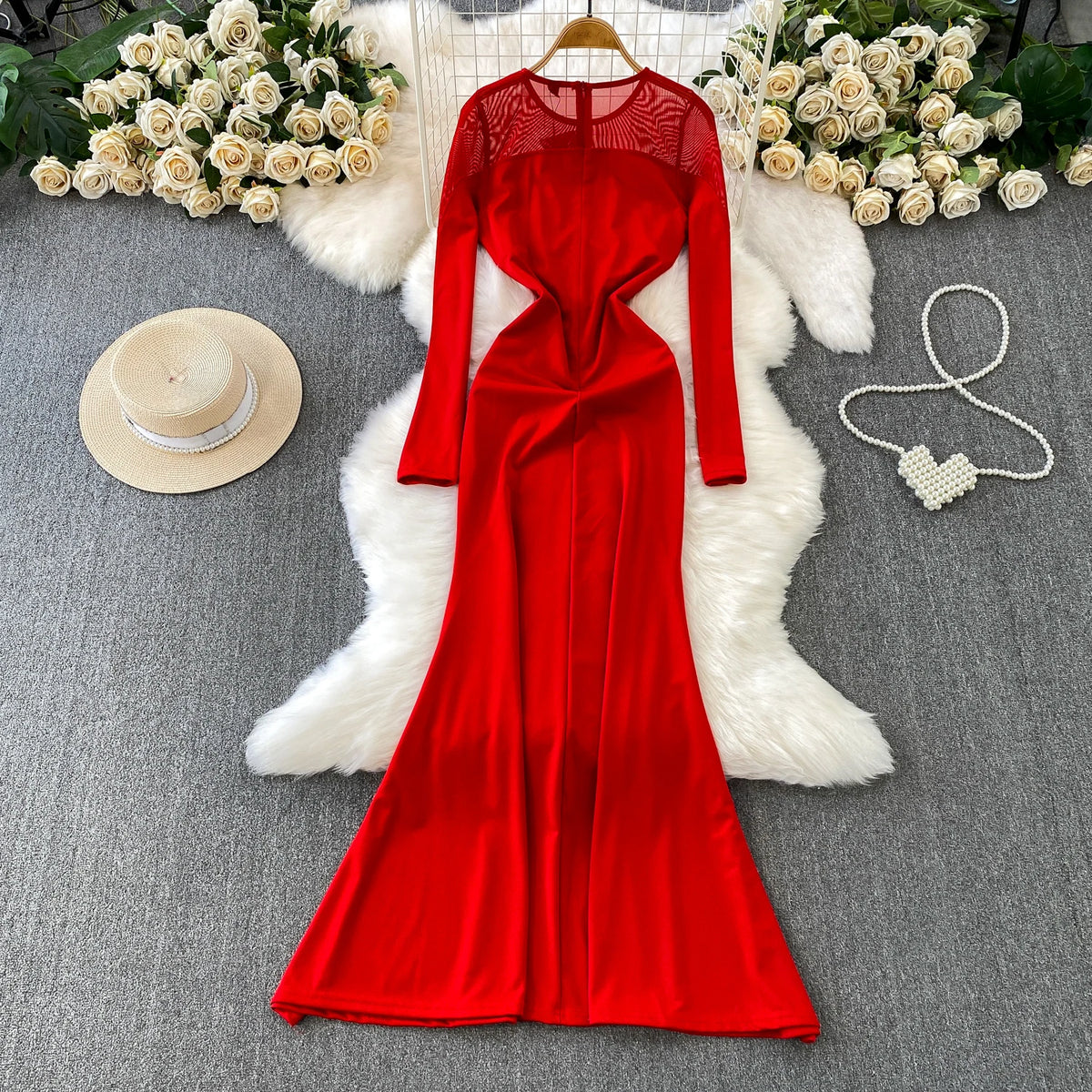Rhinestone Long Sleeve Mermaid Dress