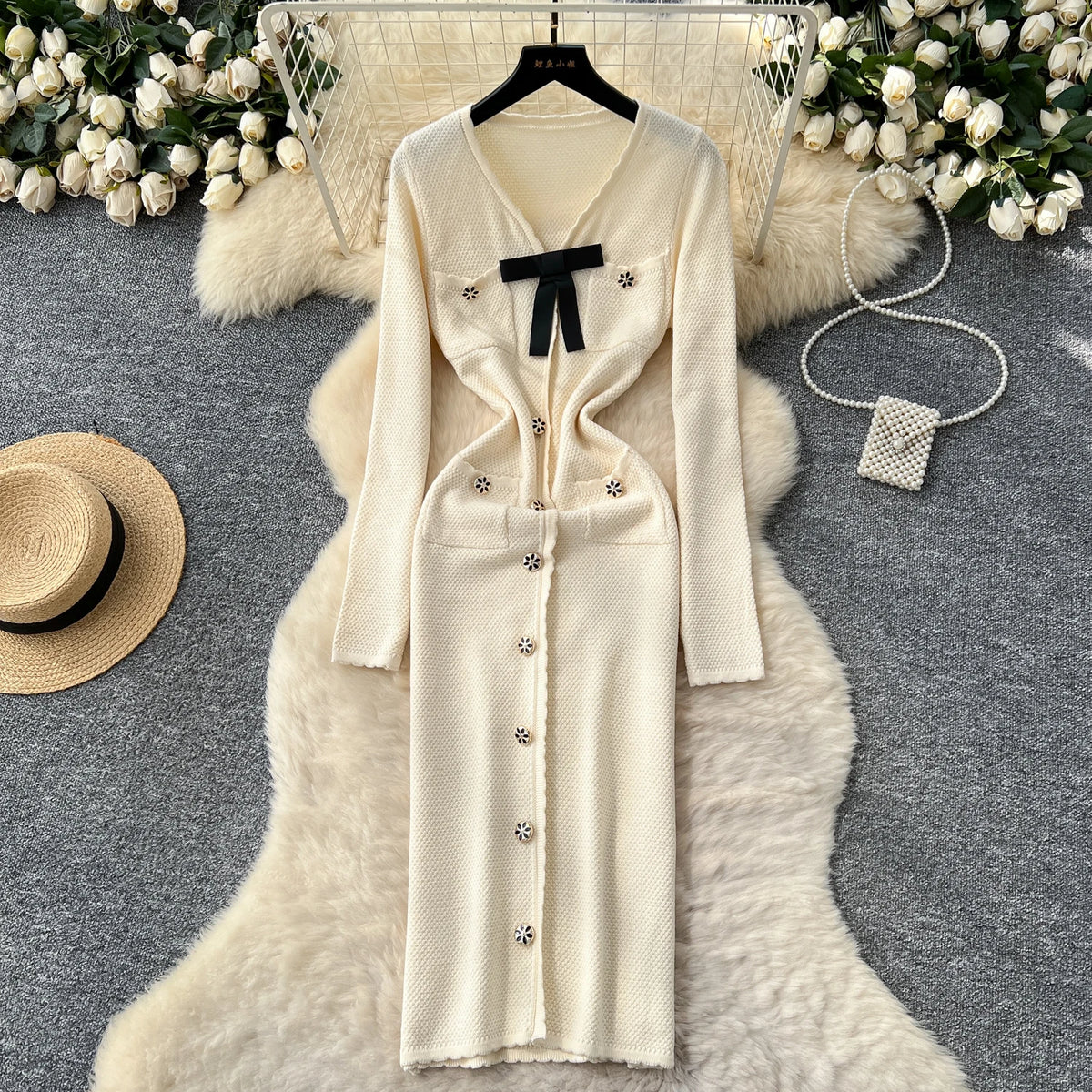 Butterfly Knit Pocket Maxi Dress