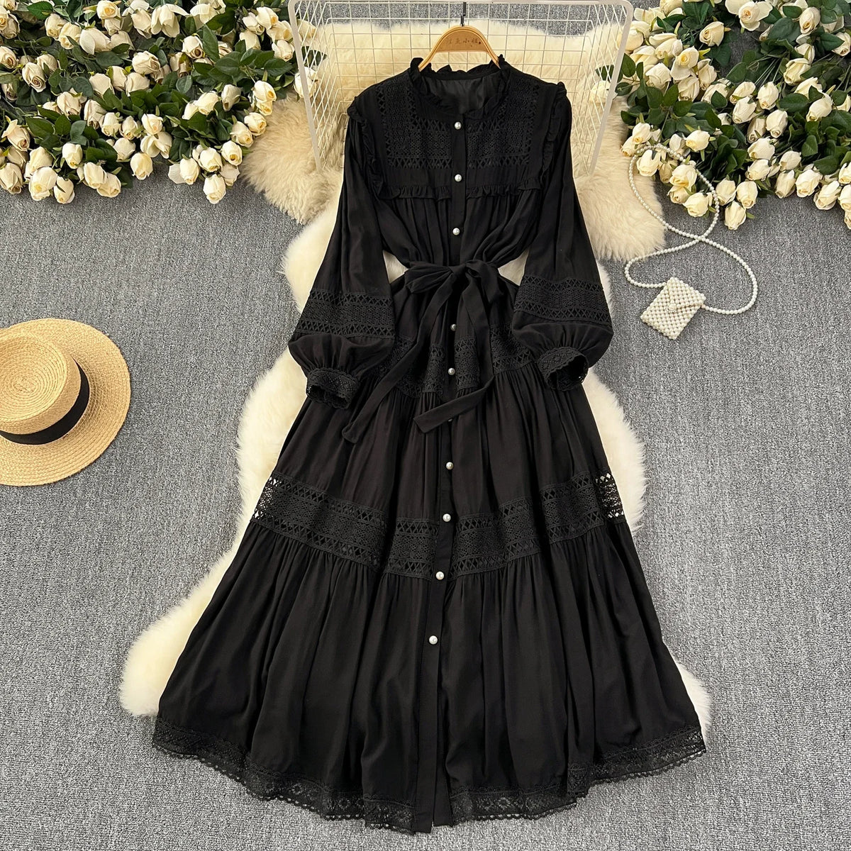 Lace Patchwork Bandage A-Line Dress
