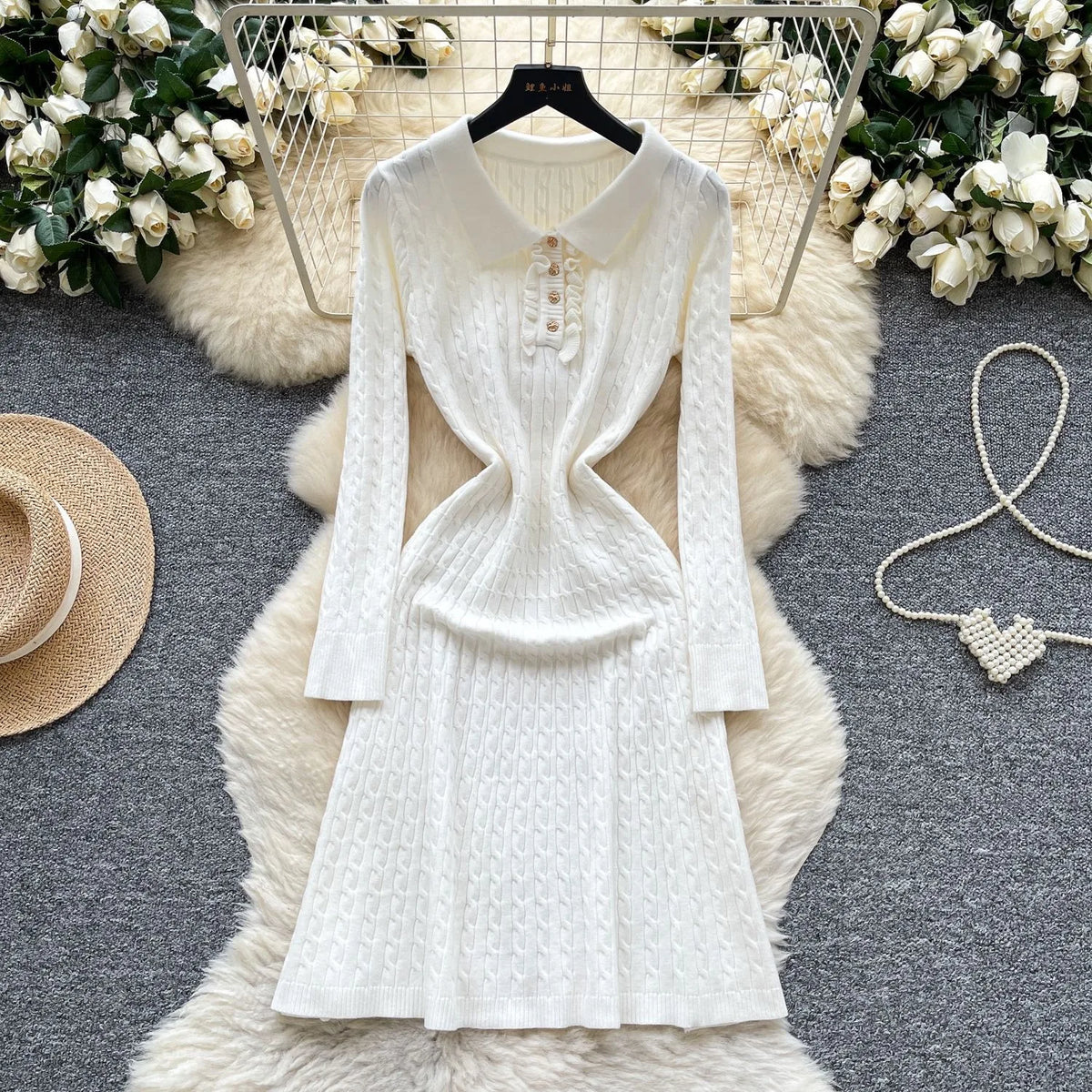Long Sleeve Knit A-Line Mini Sweater Dress