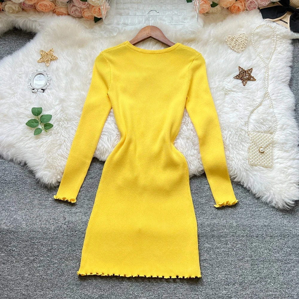 Bow Knit Bodycon Mini Sweater Dress