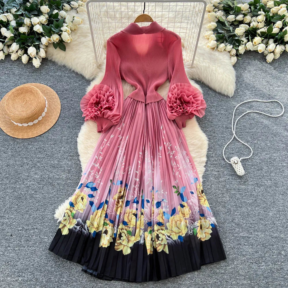 Print Lantern Sleeve Party Dress