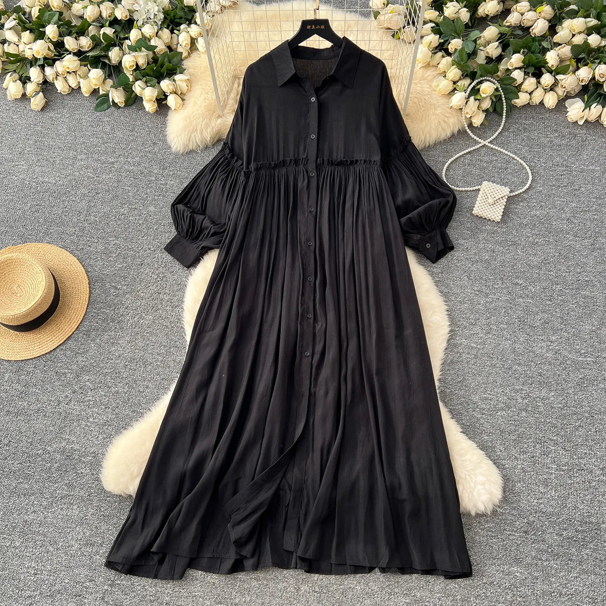 Loose Lantern Sleeve Maxi Dress