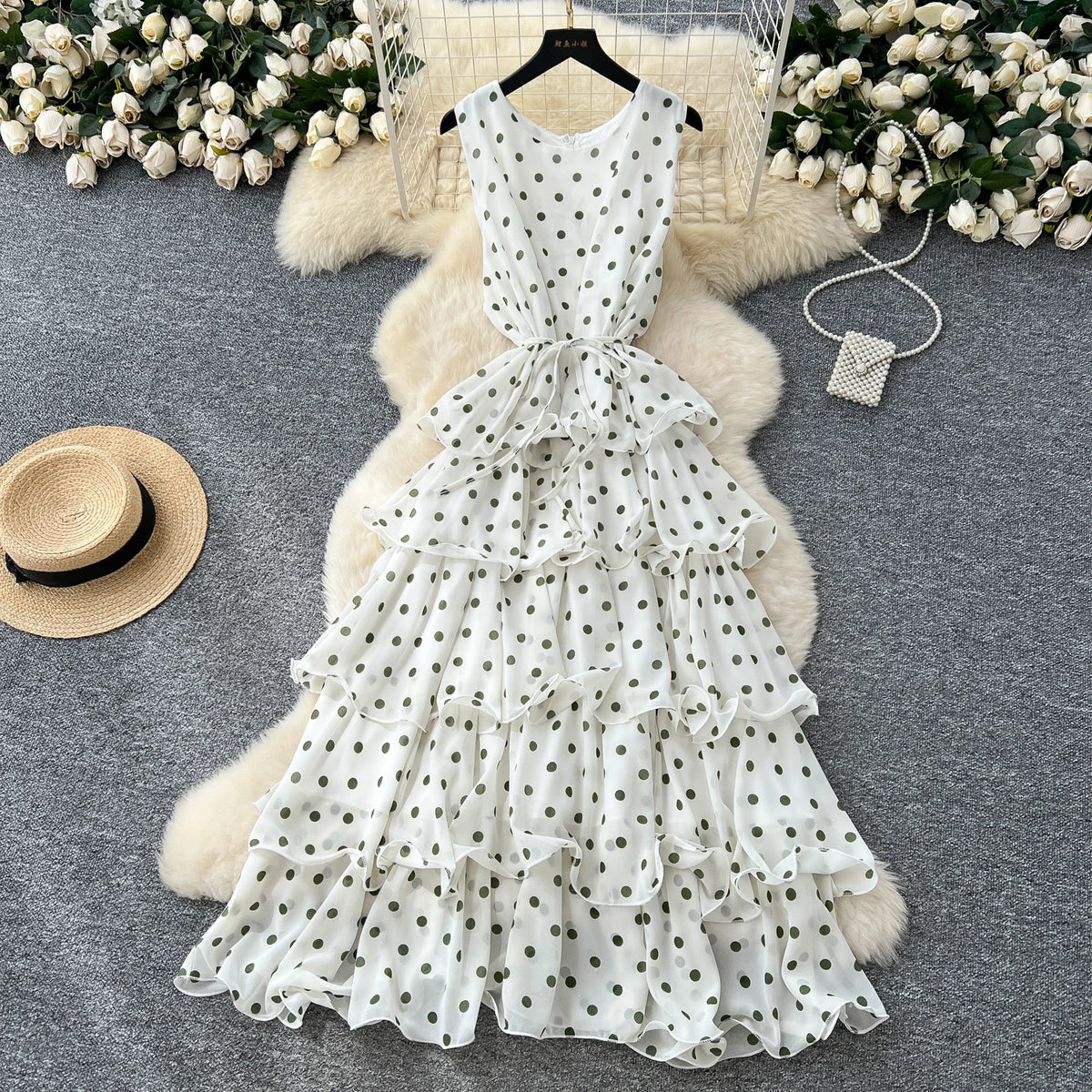 Polka Dot Crew Neck Maxi Dress