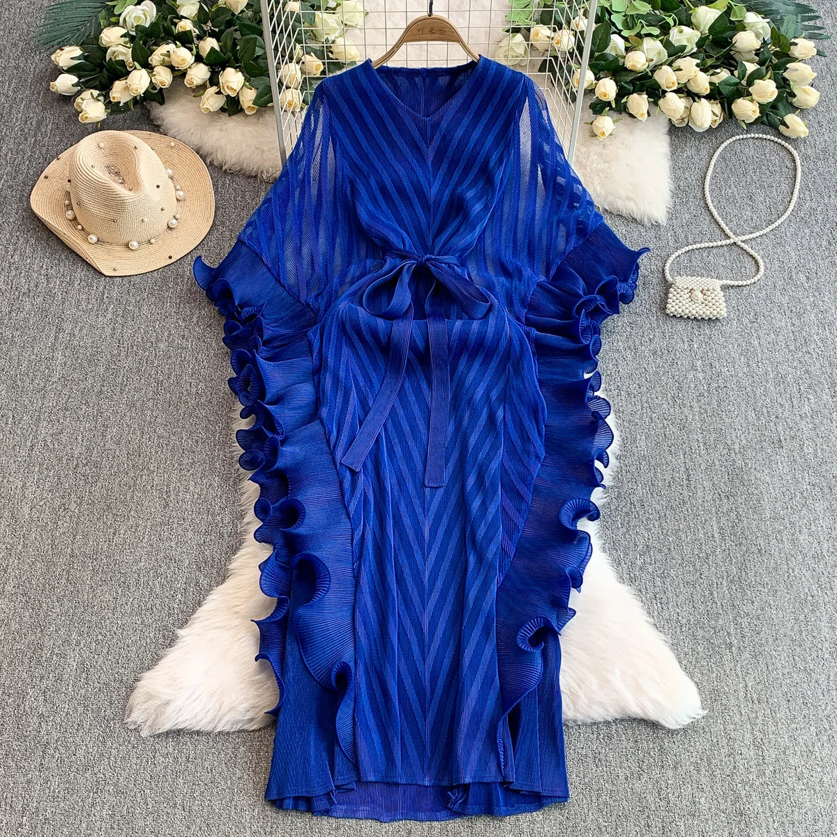 Lettuce Trim V-Neck Slim Maxi Dress