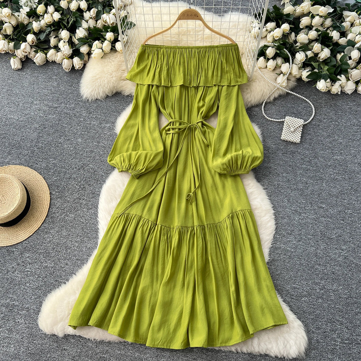 Ruched Ruffle Boat Neck Party Dress