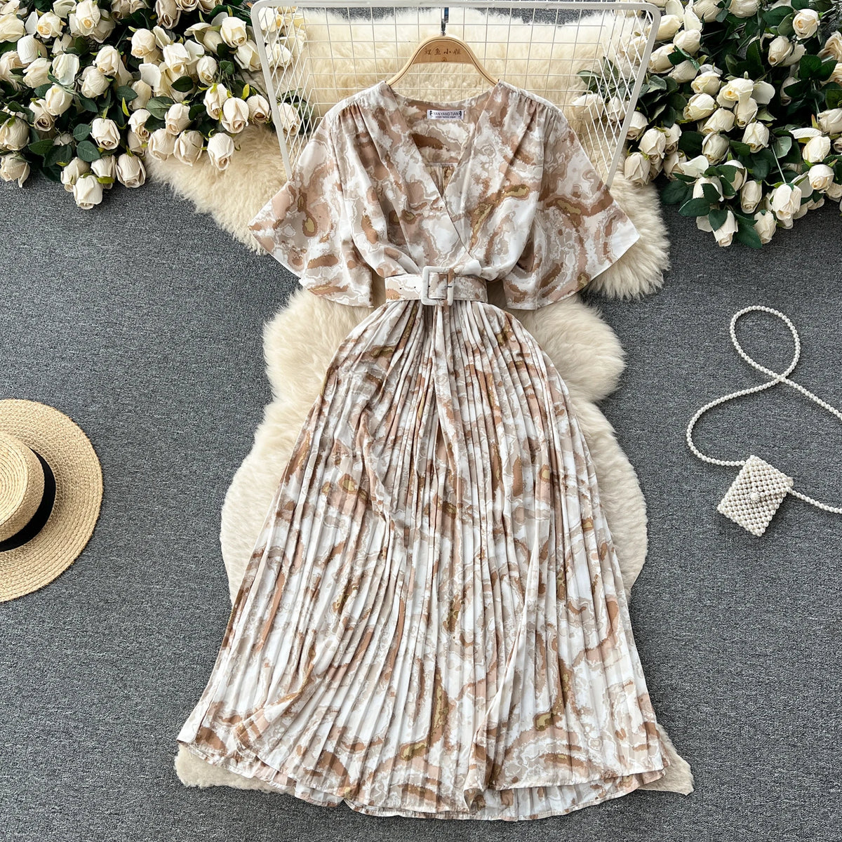 Tie Dye Chiffon V-Neck Dress