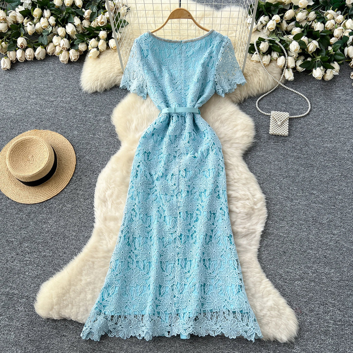 Square Neck Ruched Short Sleeve Maxi Dress