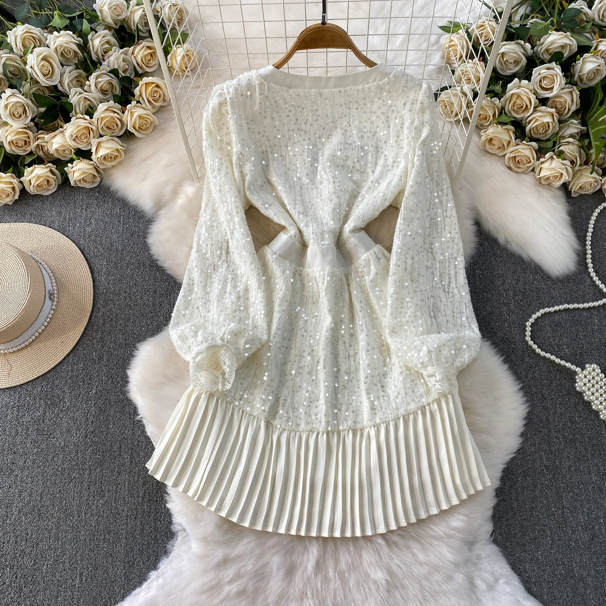 Sequin Spliced Loose Long Sleeve Dress