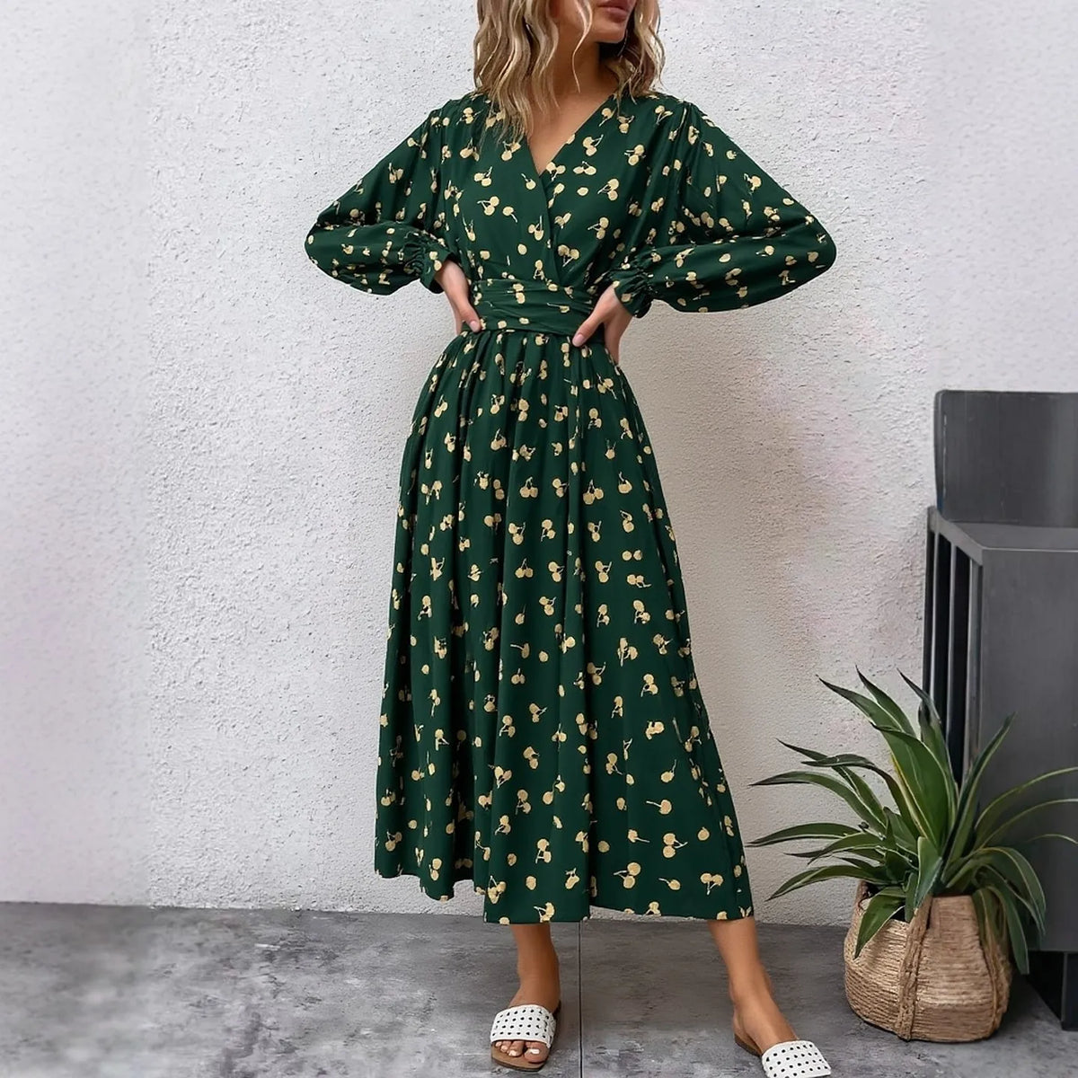 Long Sleeve Bandage A-Line Maxi Dress