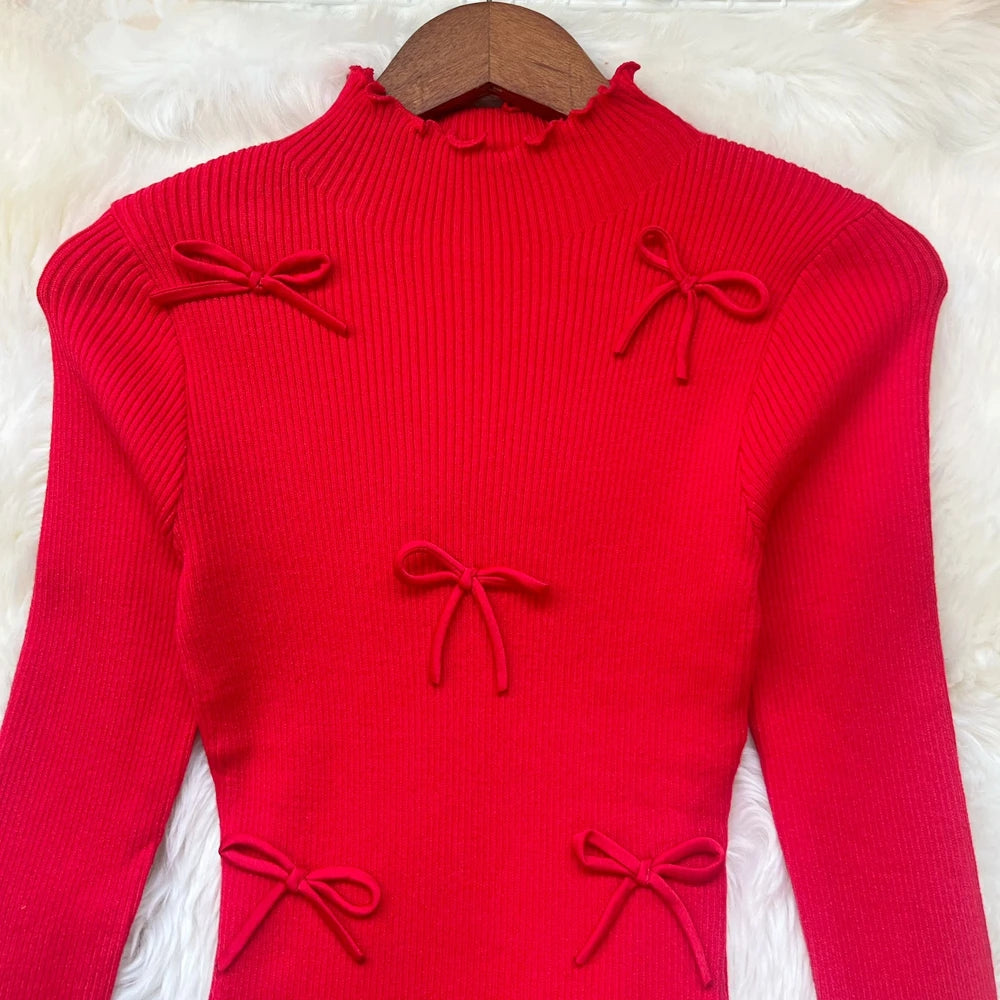 Bow Detail Knit Bodycon Mini Dress