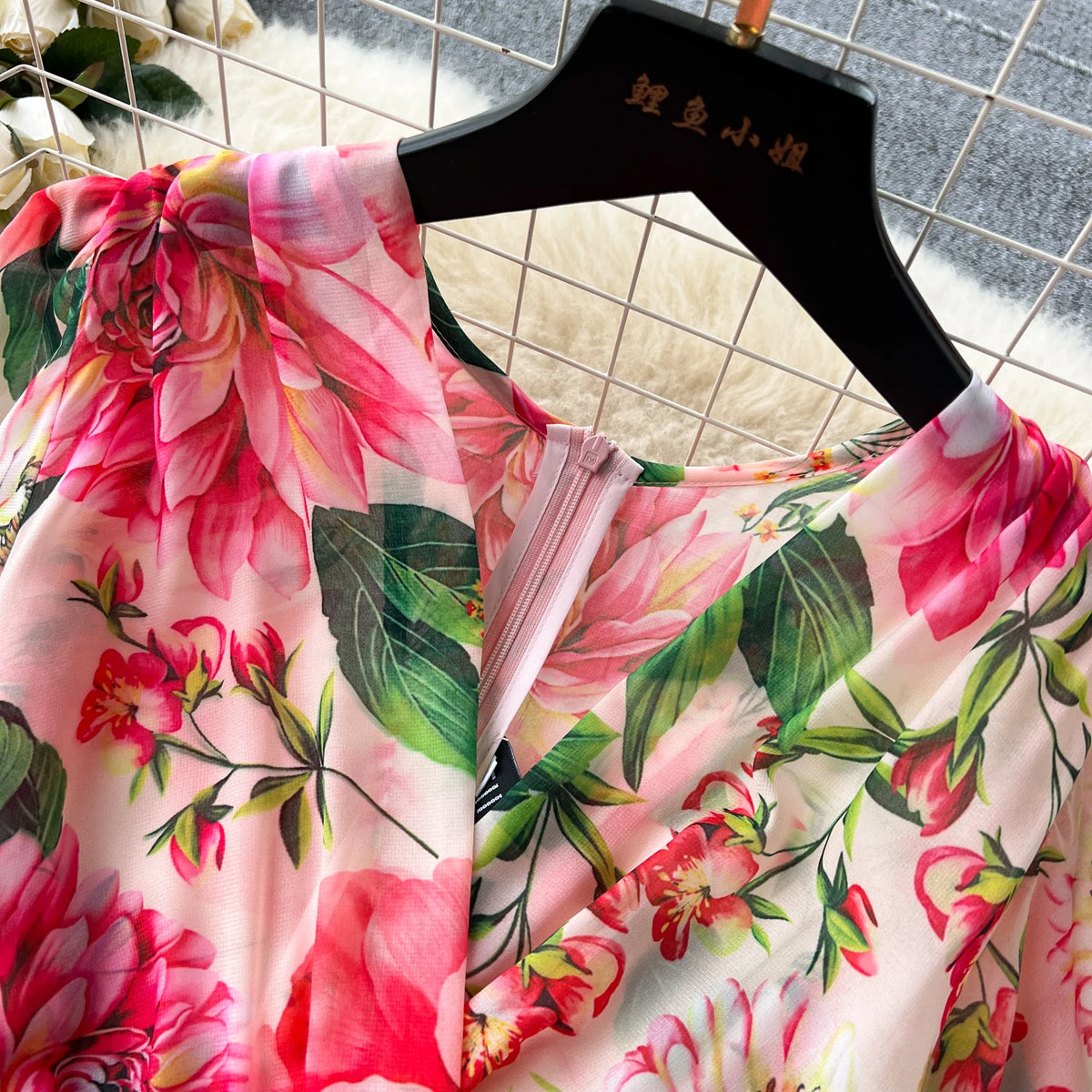 Butterfly Sleeve Print A-Line Long Dress