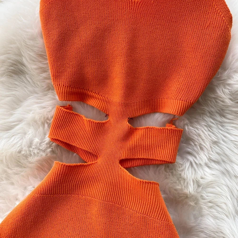 Cut Out Waist Split Knit Bodycon Dress