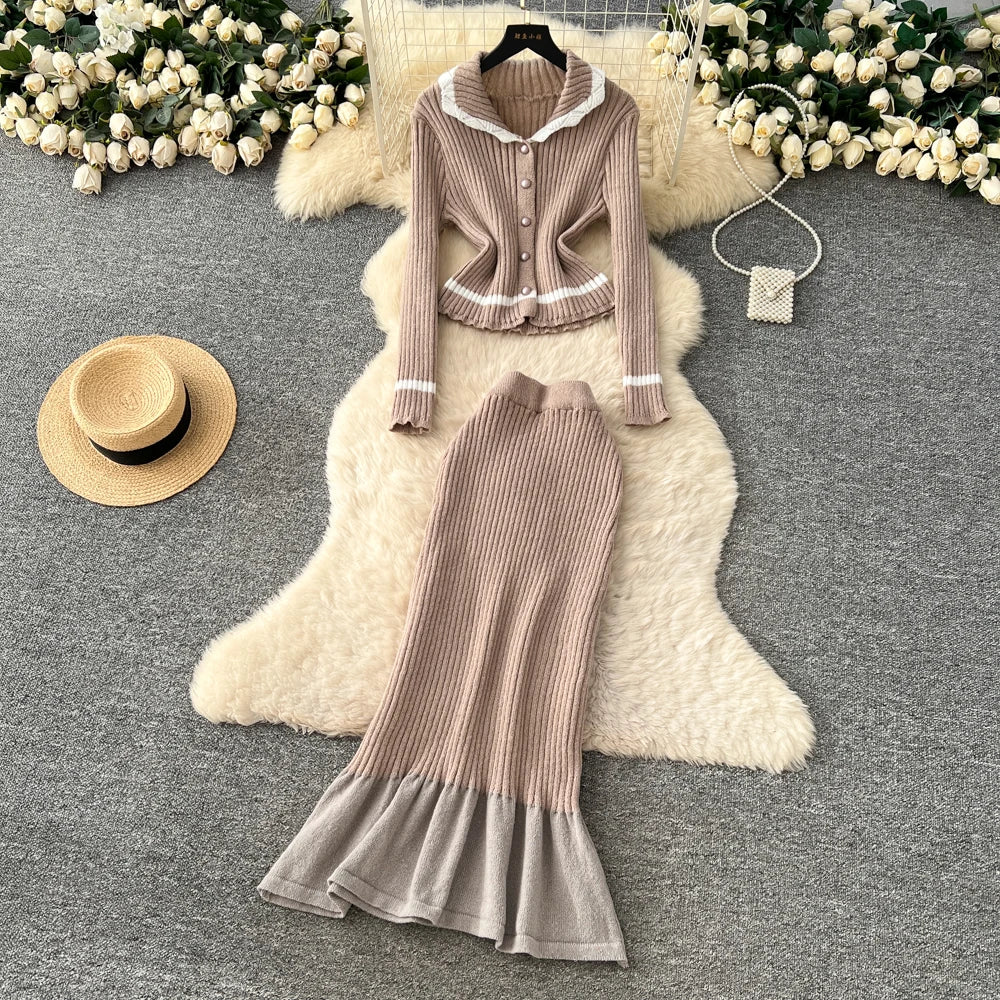 Collared Knit Dress Two-Piece Set