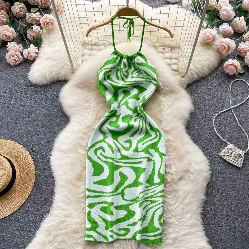 Backless Halter Knit Bodycon Beach Dress