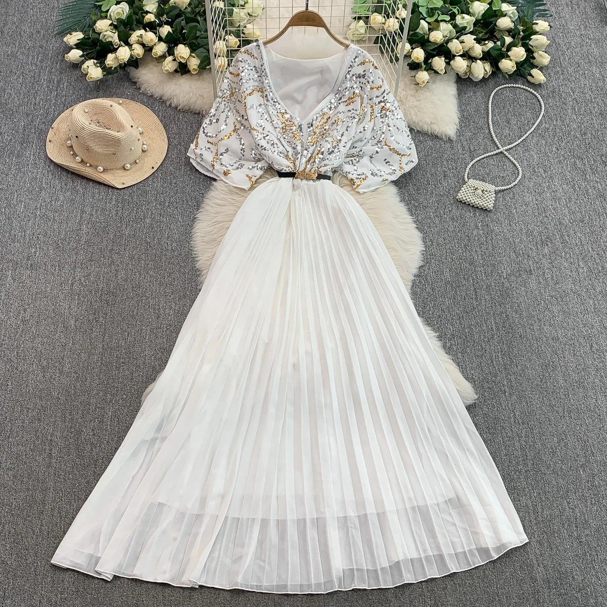Sequin Ruched Summer Dress